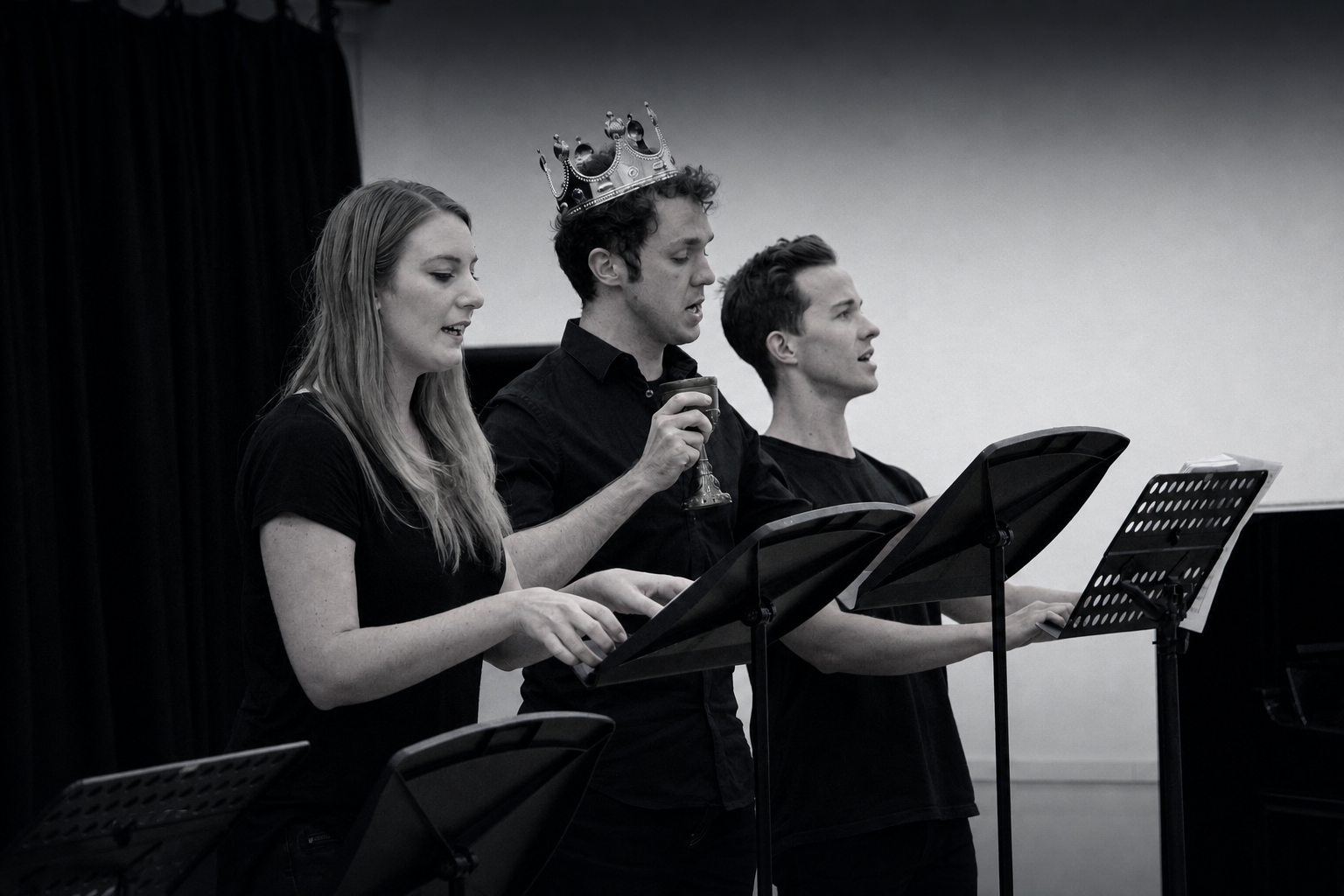 Performers reading In Stitches by Steven Kreamer and Alex Giles at Grassroots in 2016