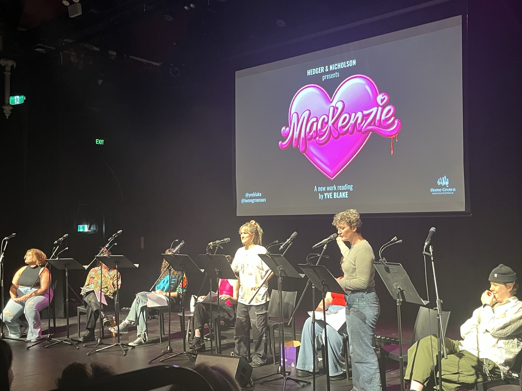 Cast presenting Mackenzie by Yve Blake at a Home Grown reading in 2025